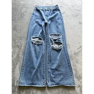 Shein Jeans Womens‎ Small 4 Actual 26x30 Baggy Loose Wide Leg Distressed Grunge